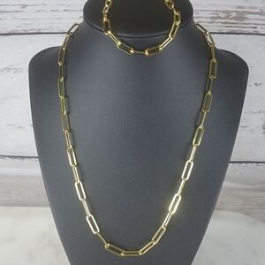 18k Gold Plated Paperclip Necklace and Bracelet Set